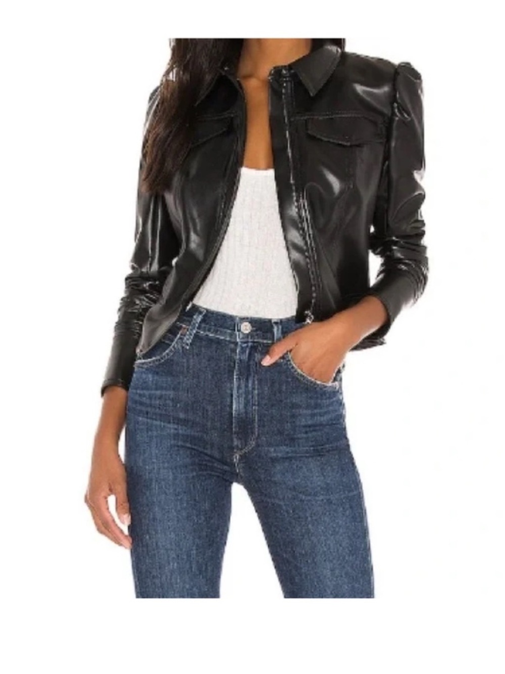 Jonathan Simkhai Wyatt Vegan Leather Black Puff Sleeve Jacket